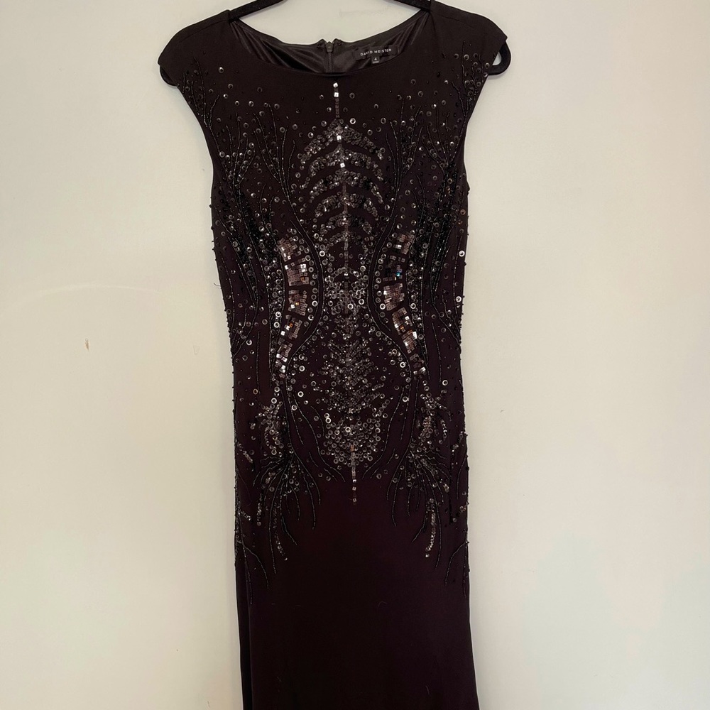 Black evening gown by David Meister